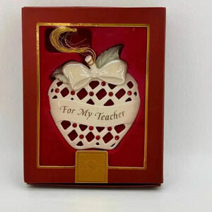 Lenox Christmas Holiday Ornament "For My Teacher" Porcelain Apple Teacher Gift